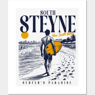 Vintage Surfing South Steyne, New South Wales NSW Australia // Retro Surfer Sketch // Surfer's Paradise Posters and Art